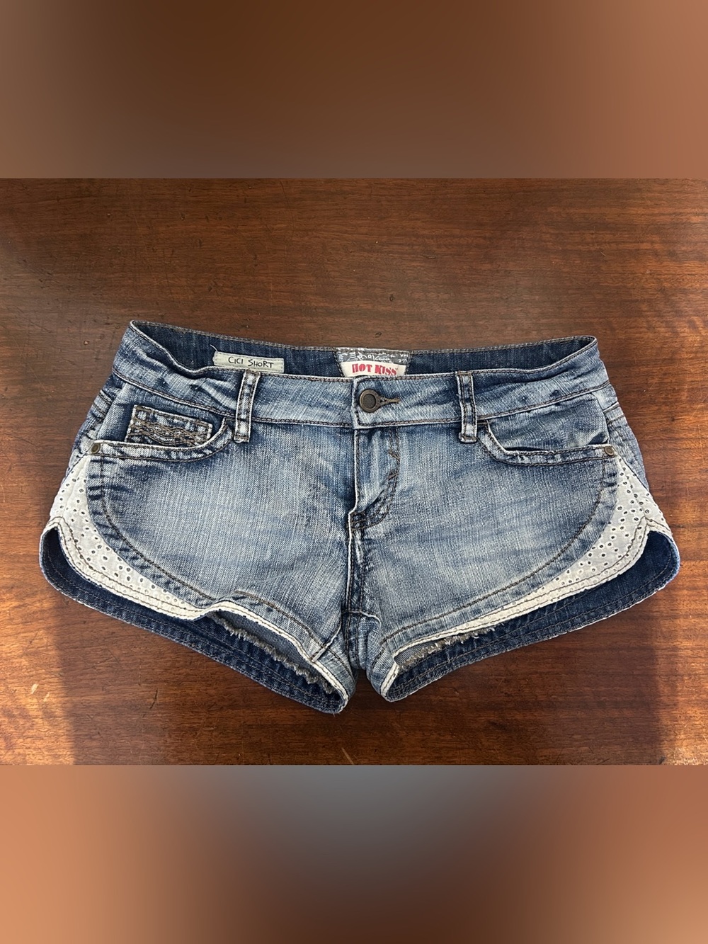 Hot Kiss Light Blue Denim Shorts with Eyelet Side Panels